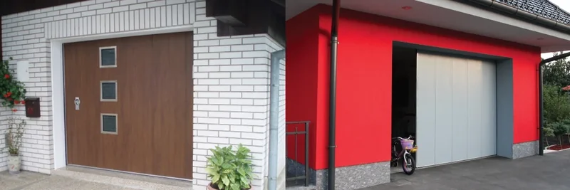 Stranska sekcijska garažna vrata MKL Systems, ki se odpirajo s pomikom panelov ob steni garaže